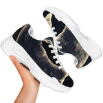 Full Moon Howling Wolf Print White Chunky Shoes