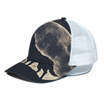 Full Moon Howling Wolf Print White Mesh Trucker Cap