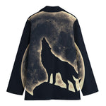 Full Moon Howling Wolf Print Women's Cotton Blazer