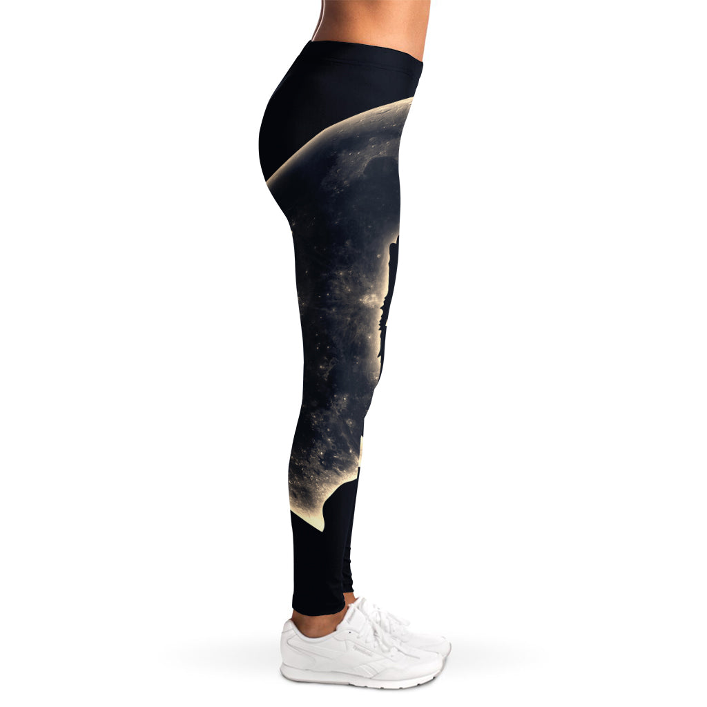 Full Moon Howling Wolf Print Women's Leggings