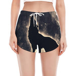 Full Moon Howling Wolf Print Women's Split Running Shorts