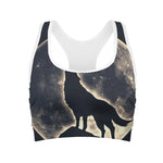 Full Moon Howling Wolf Print Women's Sports Bra