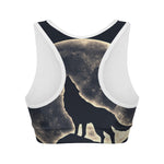 Full Moon Howling Wolf Print Women's Sports Bra