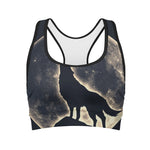 Full Moon Howling Wolf Print Women's Sports Bra