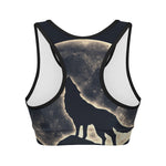 Full Moon Howling Wolf Print Women's Sports Bra