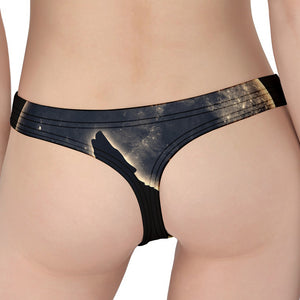 Full Moon Howling Wolf Print Women's Thong