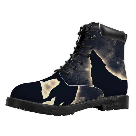 Full Moon Howling Wolf Print Work Boots