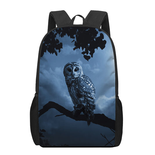 Full Moon Night Owl Print 17 Inch Backpack