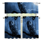 Full Moon Night Owl Print 3 Piece Kitchen Curtains
