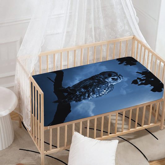 Full Moon Night Owl Print Baby Crib Sheet
