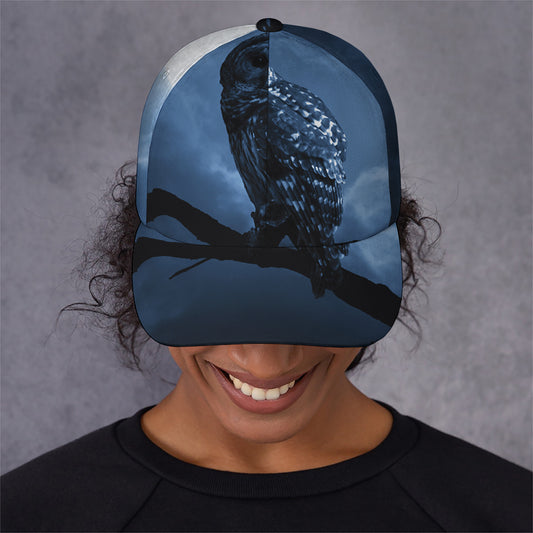 Full Moon Night Owl Print Baseball Cap