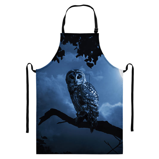 Full Moon Night Owl Print Bib Apron With Pocket