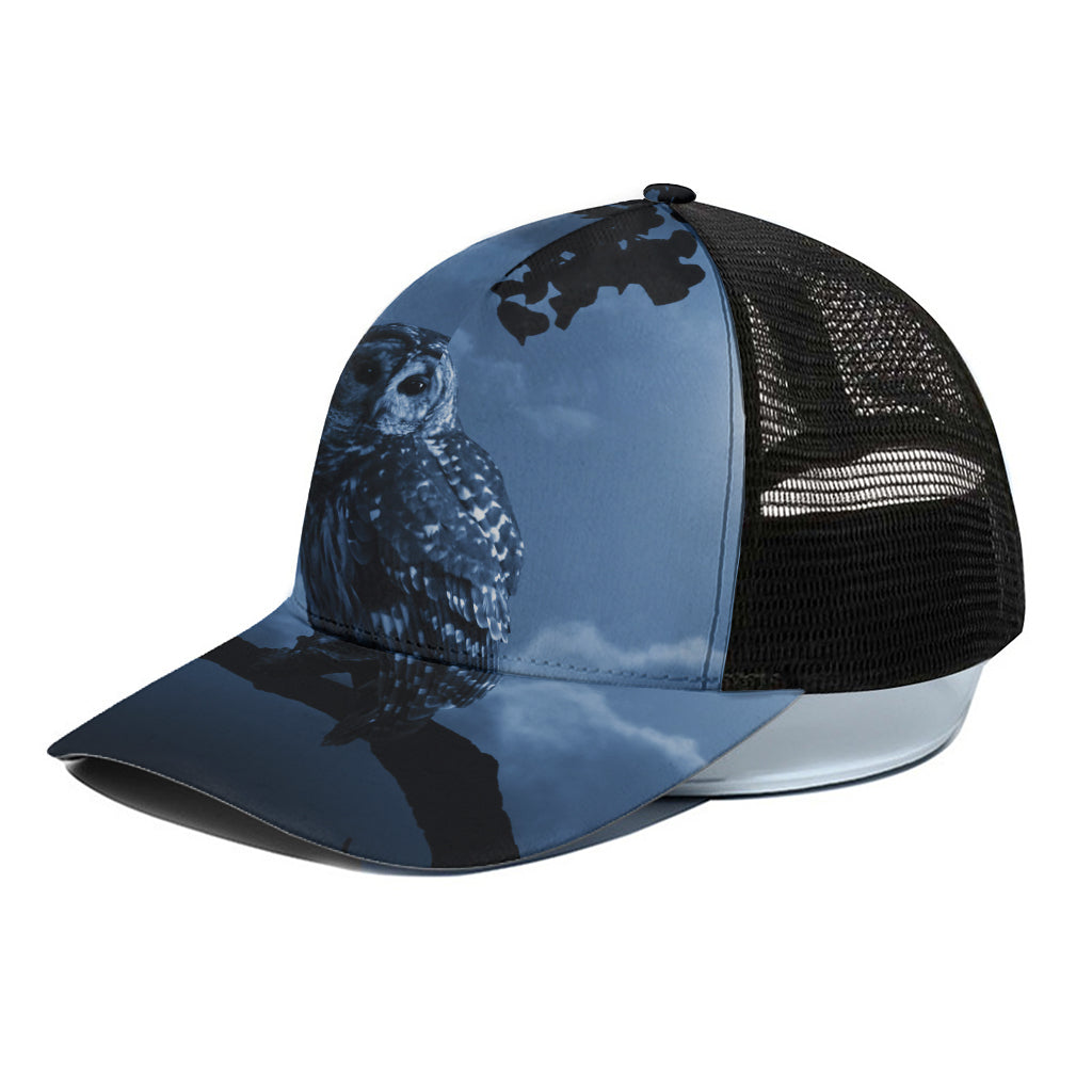 Full Moon Night Owl Print Black Mesh Trucker Cap
