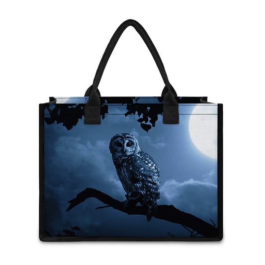 Full Moon Night Owl Print Canvas Tote Bag