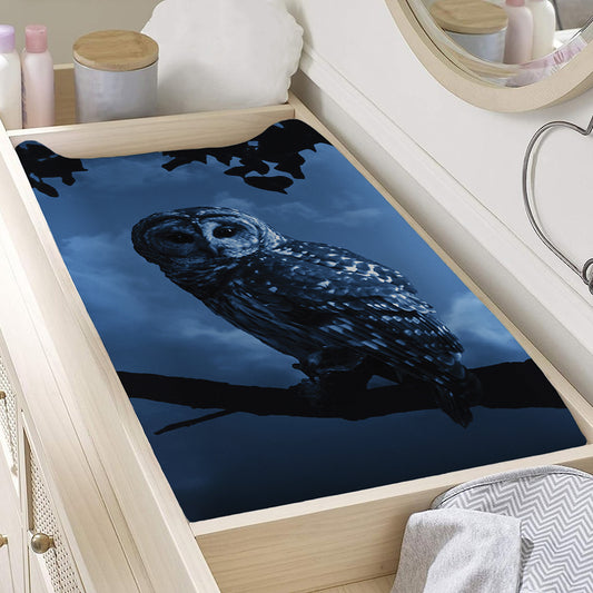 Full Moon Night Owl Print Changing Pad Cover