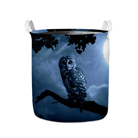 Full Moon Night Owl Print Collapsible Laundry Basket