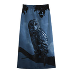 Full Moon Night Owl Print Cotton Front Slit Maxi Skirt