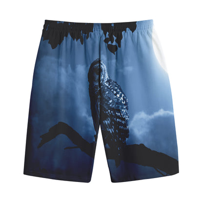 Full Moon Night Owl Print Cotton Shorts