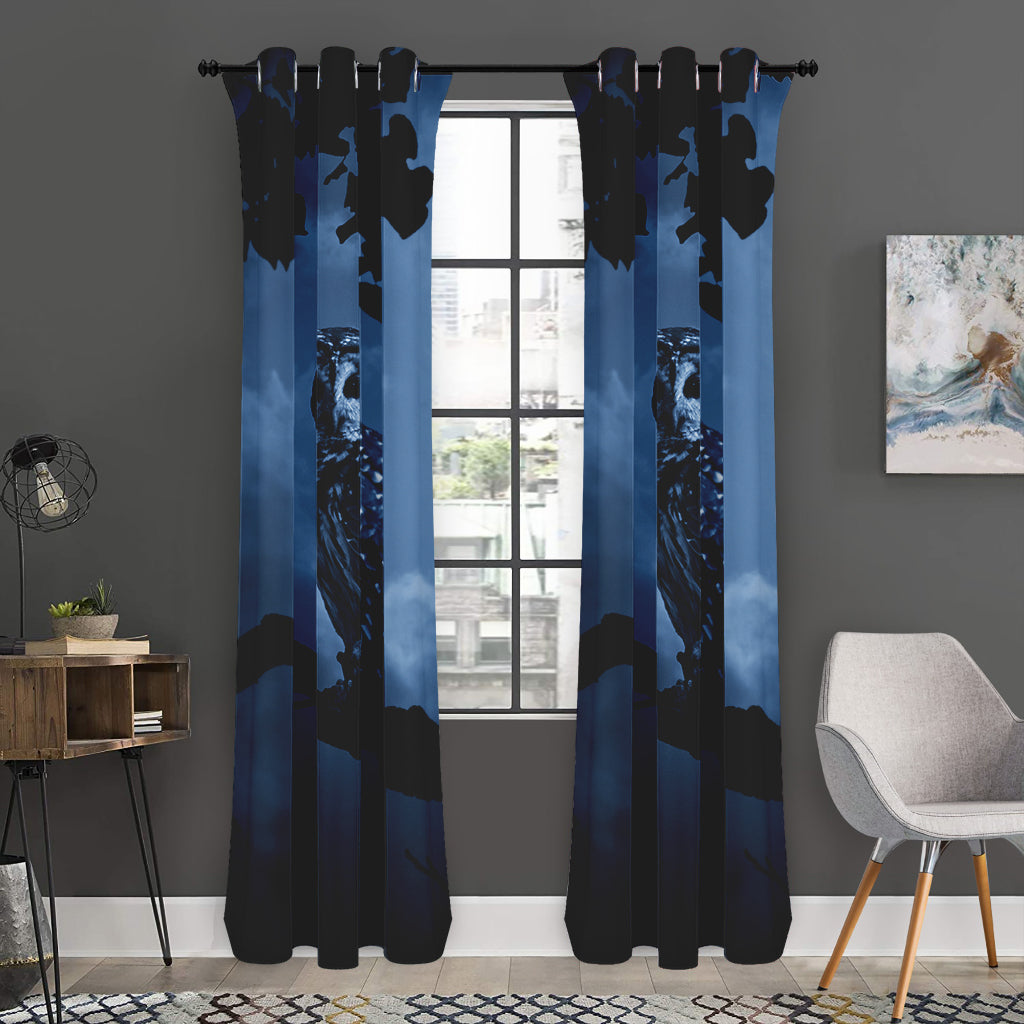 Full Moon Night Owl Print Curtain