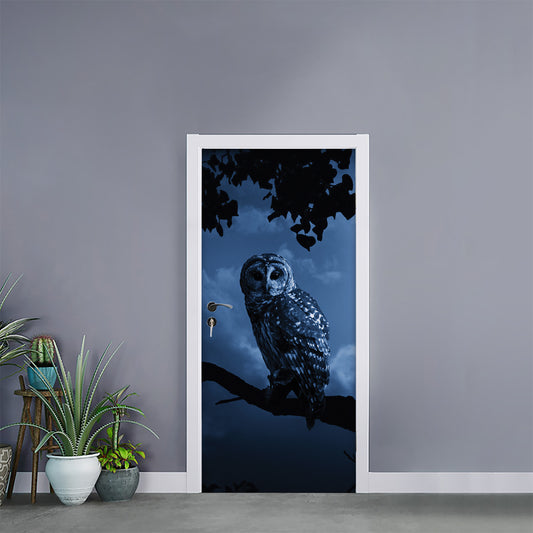 Full Moon Night Owl Print Door Sticker