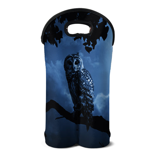 Full Moon Night Owl Print Double Neoprene Wine Tote