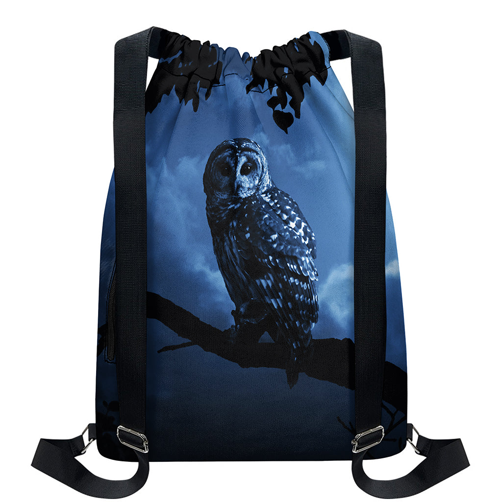Full Moon Night Owl Print Drawstring Backpack