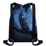 Full Moon Night Owl Print Drawstring Backpack