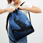 Full Moon Night Owl Print Drawstring Backpack