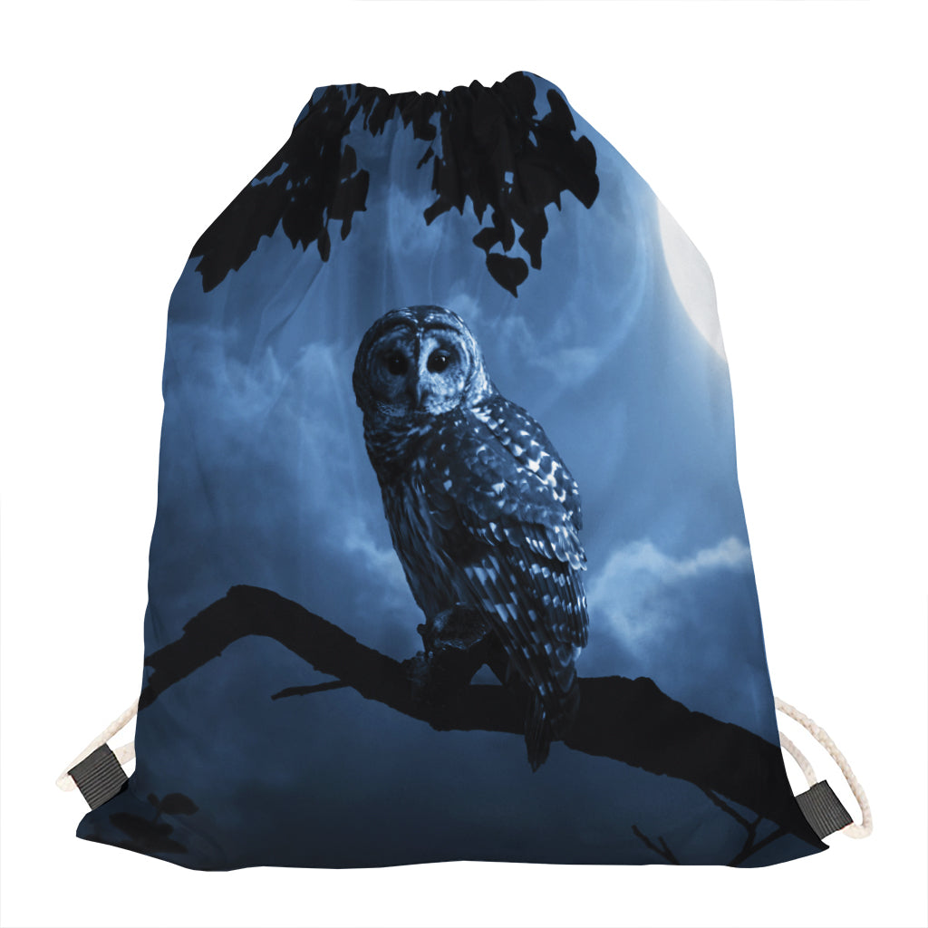 Full Moon Night Owl Print Drawstring Bag