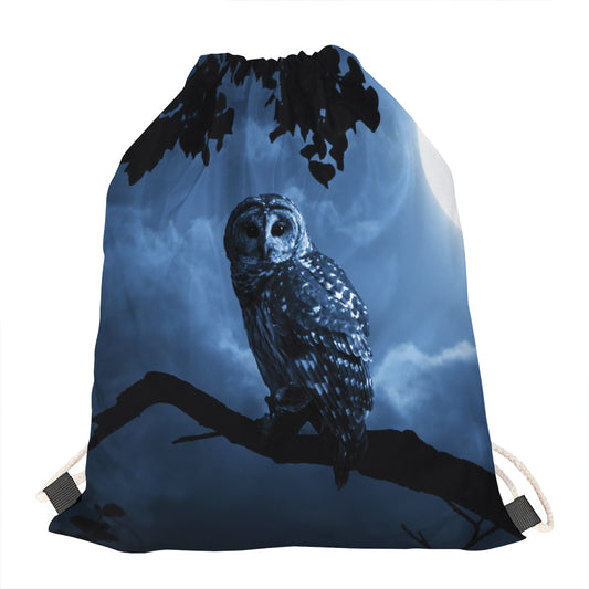 Full Moon Night Owl Print Drawstring Bag