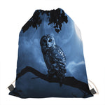 Full Moon Night Owl Print Drawstring Bag