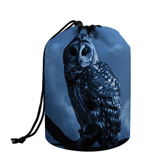Full Moon Night Owl Print Drawstring Makeup Bag