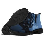 Full Moon Night Owl Print Flat Ankle Boots