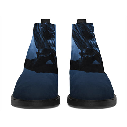 Full Moon Night Owl Print Flat Ankle Boots