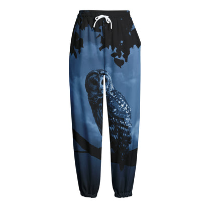 Full Moon Night Owl Print Fleece Lined Knit Pants