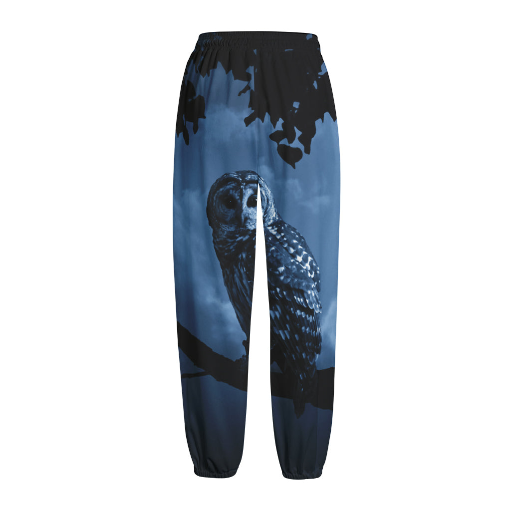 Full Moon Night Owl Print Fleece Lined Knit Pants