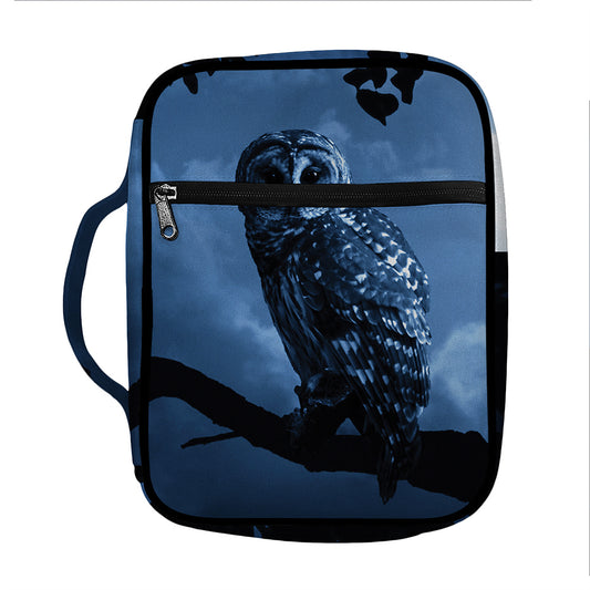 Full Moon Night Owl Print Front Pocket Bible Bag