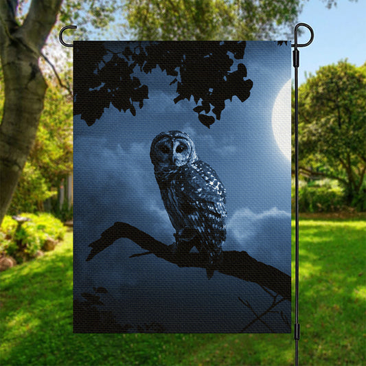 Full Moon Night Owl Print Garden Flag