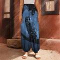 Full Moon Night Owl Print Harem Pants