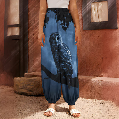 Full Moon Night Owl Print Harem Pants