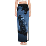 Full Moon Night Owl Print High Slit Maxi Skirt