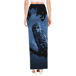 Full Moon Night Owl Print High Slit Maxi Skirt