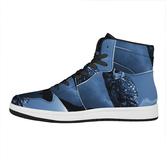 Full Moon Night Owl Print High Top Leather Sneakers