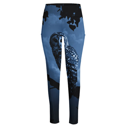 Full Moon Night Owl Print High-Waisted Pocket Leggings