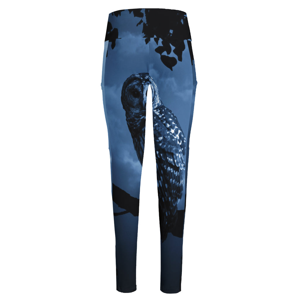 Full Moon Night Owl Print High-Waisted Pocket Leggings