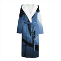 Full Moon Night Owl Print Hooded Bathrobe