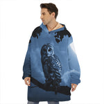Full Moon Night Owl Print Hoodie Blanket