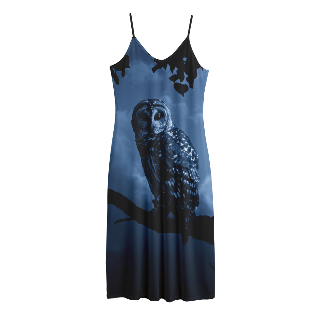 Full Moon Night Owl Print Jersey Midi Cami Dress