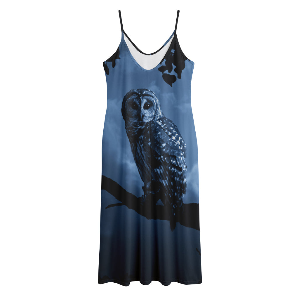 Full Moon Night Owl Print Jersey Midi Cami Dress
