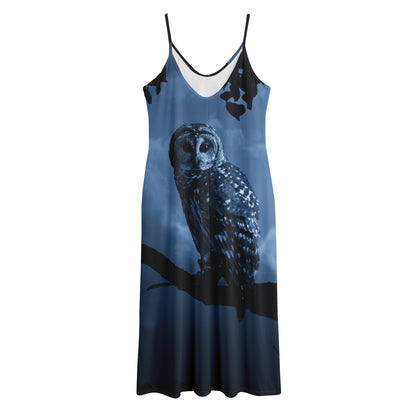 Full Moon Night Owl Print Jersey Midi Cami Dress